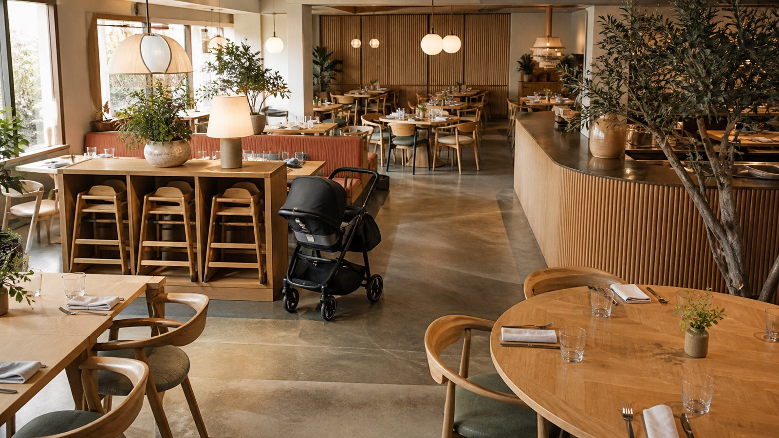 Family Restaurant Dining Room Design: Highchairs, Strollers, Tables, and Service Flow
