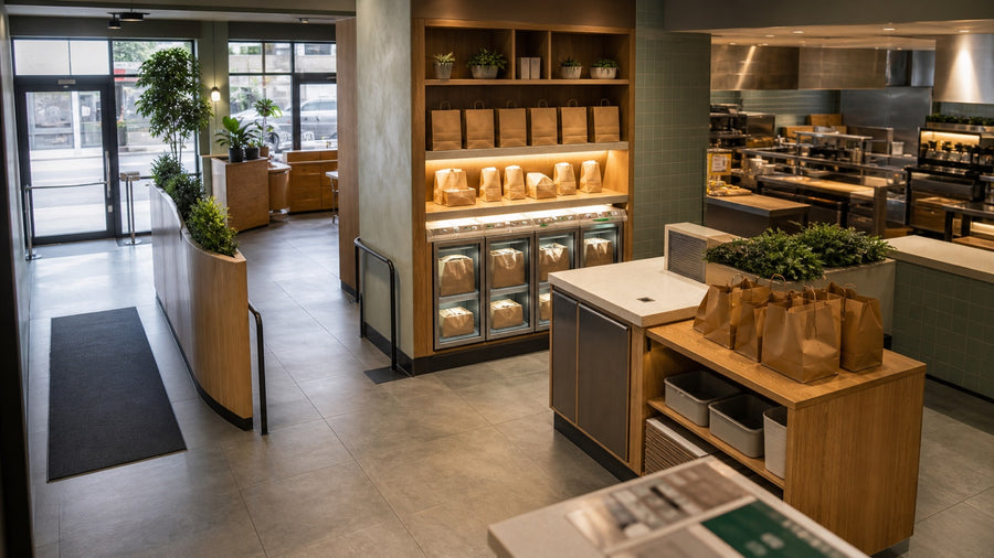 Restaurant Takeout and Pickup Area Design: Orders, Couriers, Shelves, and Flow