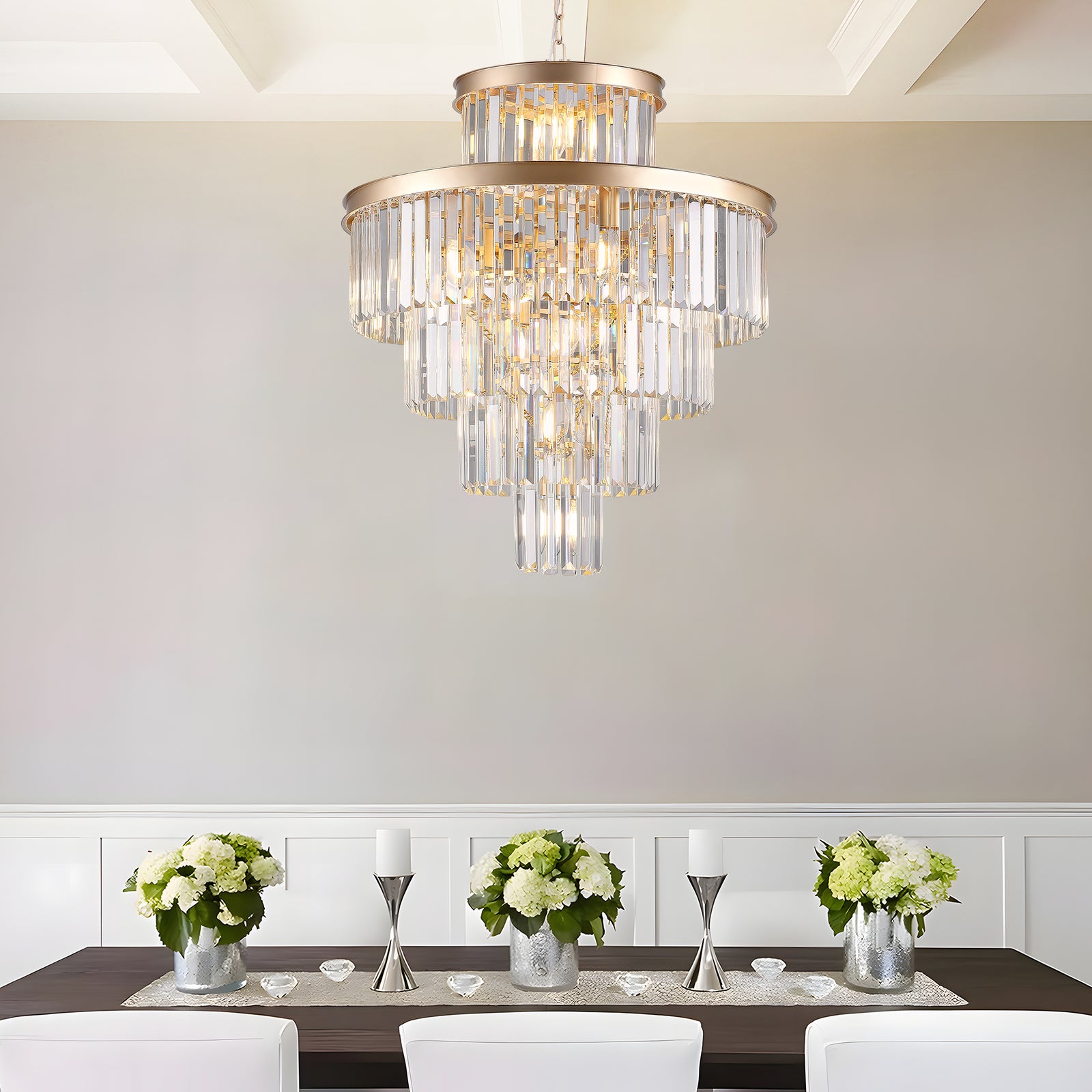 23.6-Inch Golden Crystal Chandelier — Restaurant Dining — view 3