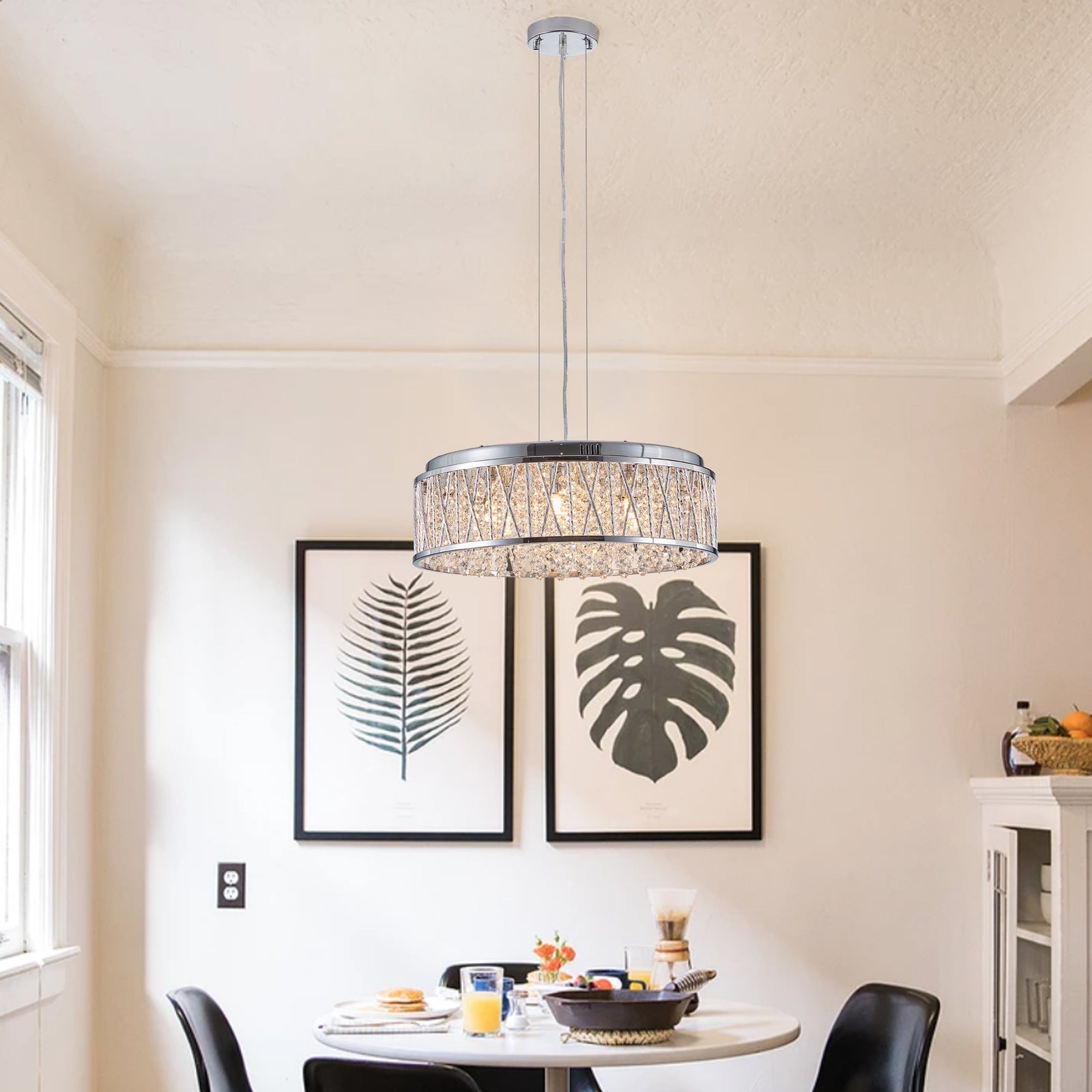 19-Inch Round Crystal Flush-Mount Chandelier for Restaurant Kitchen Islands — view 1