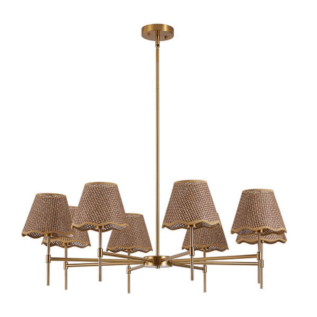8-Light Golden Rattan Pendant Chandelier — Restaurant Dining & Bar — view 3