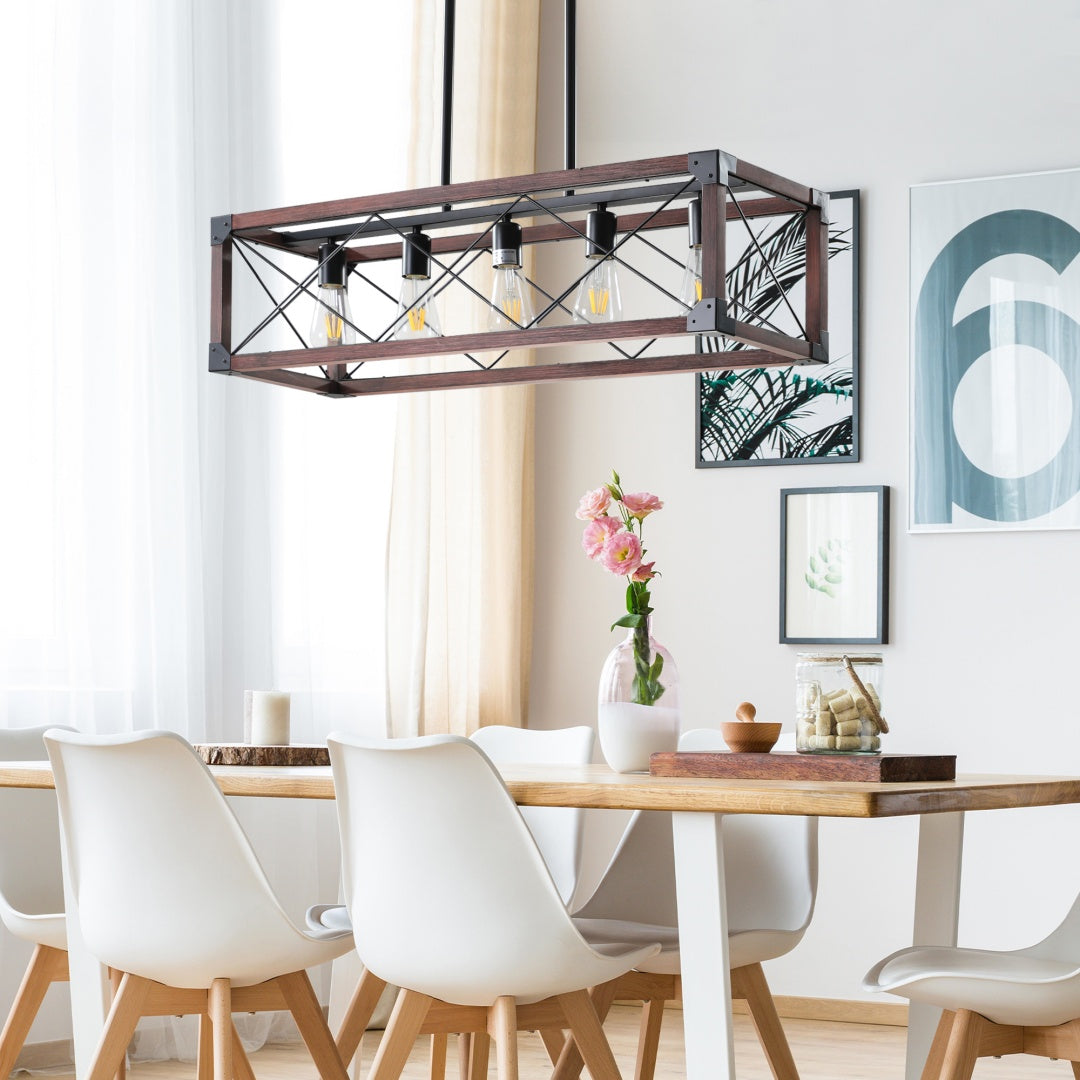 32-Inch Red-Wood Farmhouse Pendant — Restaurant Dining — view 8