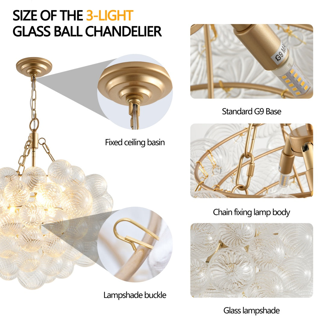 20-Inch Gold Pendant with Threaded Clear Glass Globe for Restaurant Dining Rooms — view 4