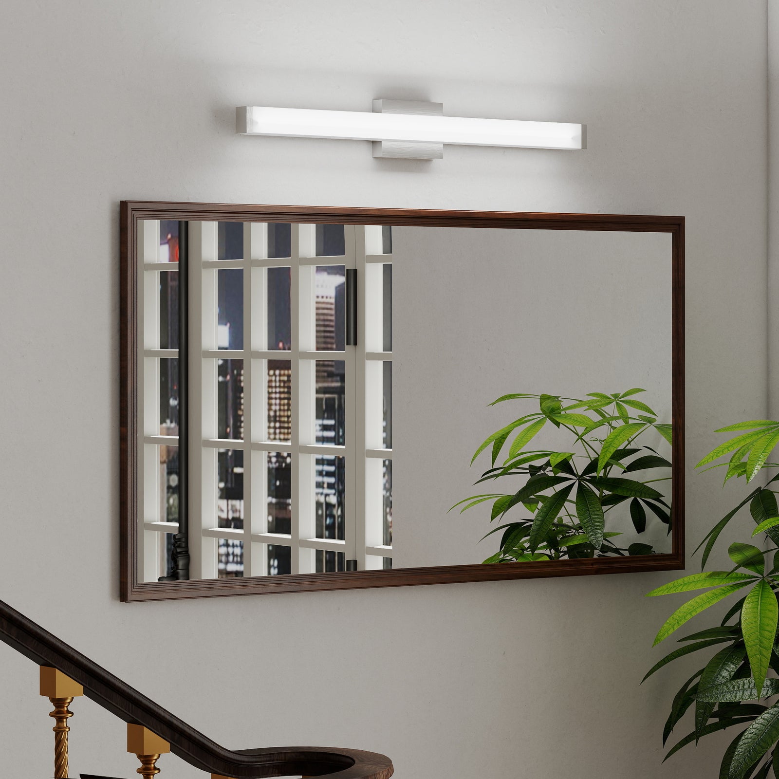 33-Inch Brushed-Nickel LED Wall Bar Light for Restaurant Restrooms and Bar Mirrors — view 1