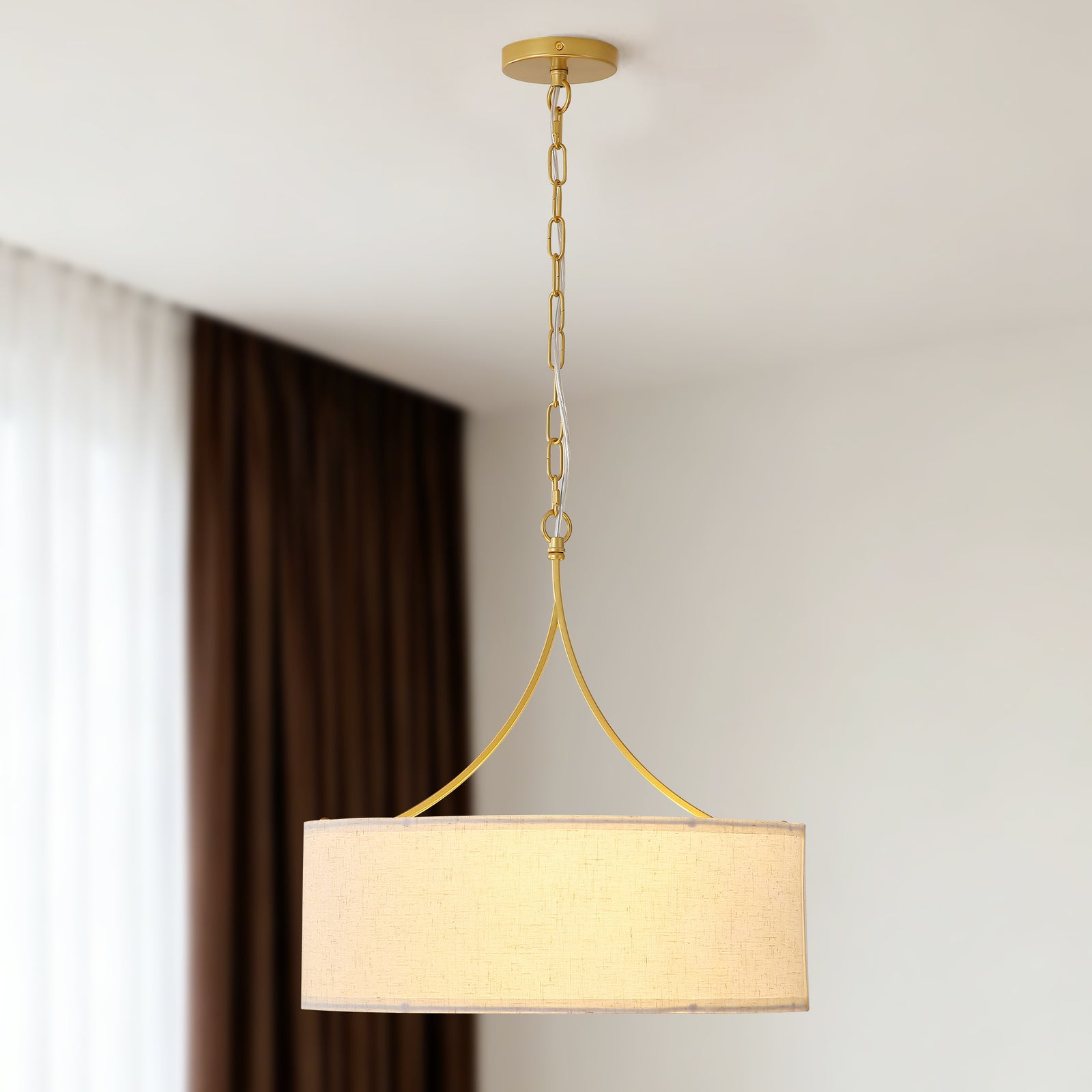 Matte Black 3-Light Fabric Drum Pendant for Restaurant Dining Areas — view 1