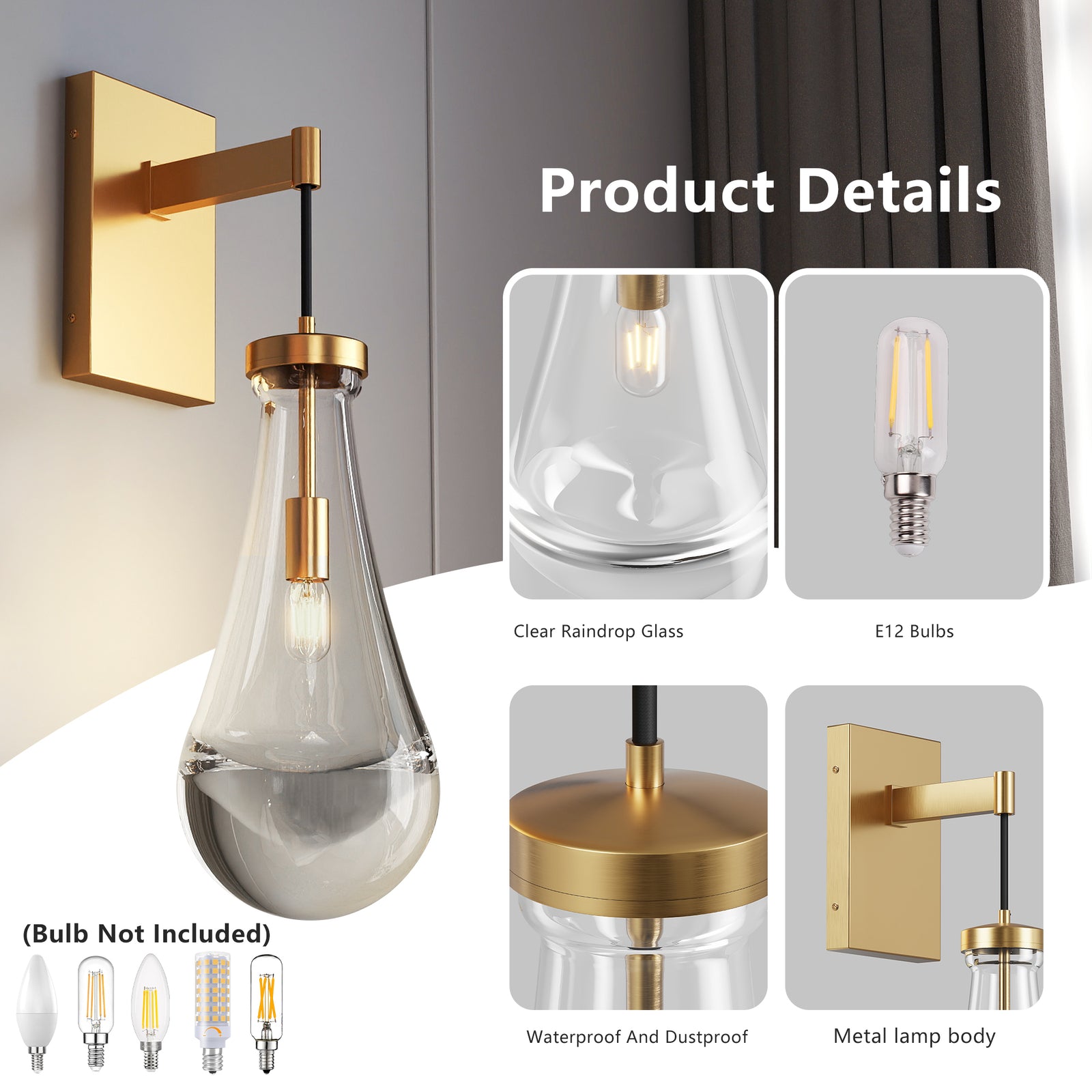 Brass Raindrop Glass Wall Sconces (2-Pack) — Restaurant — view 10