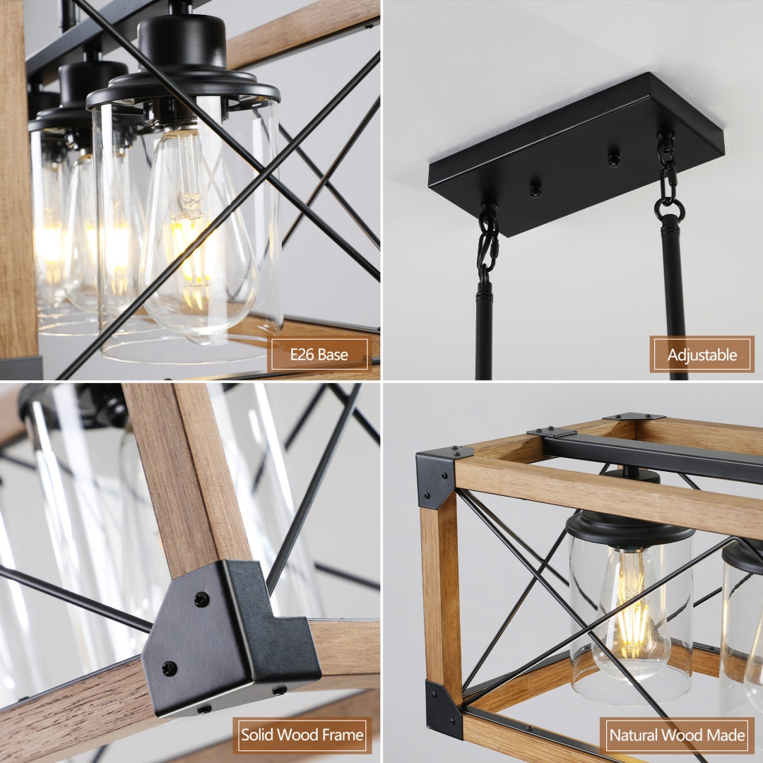 Walnut 5-Light Farmhouse Chandelier for Restaurant Dining Rooms — view 5
