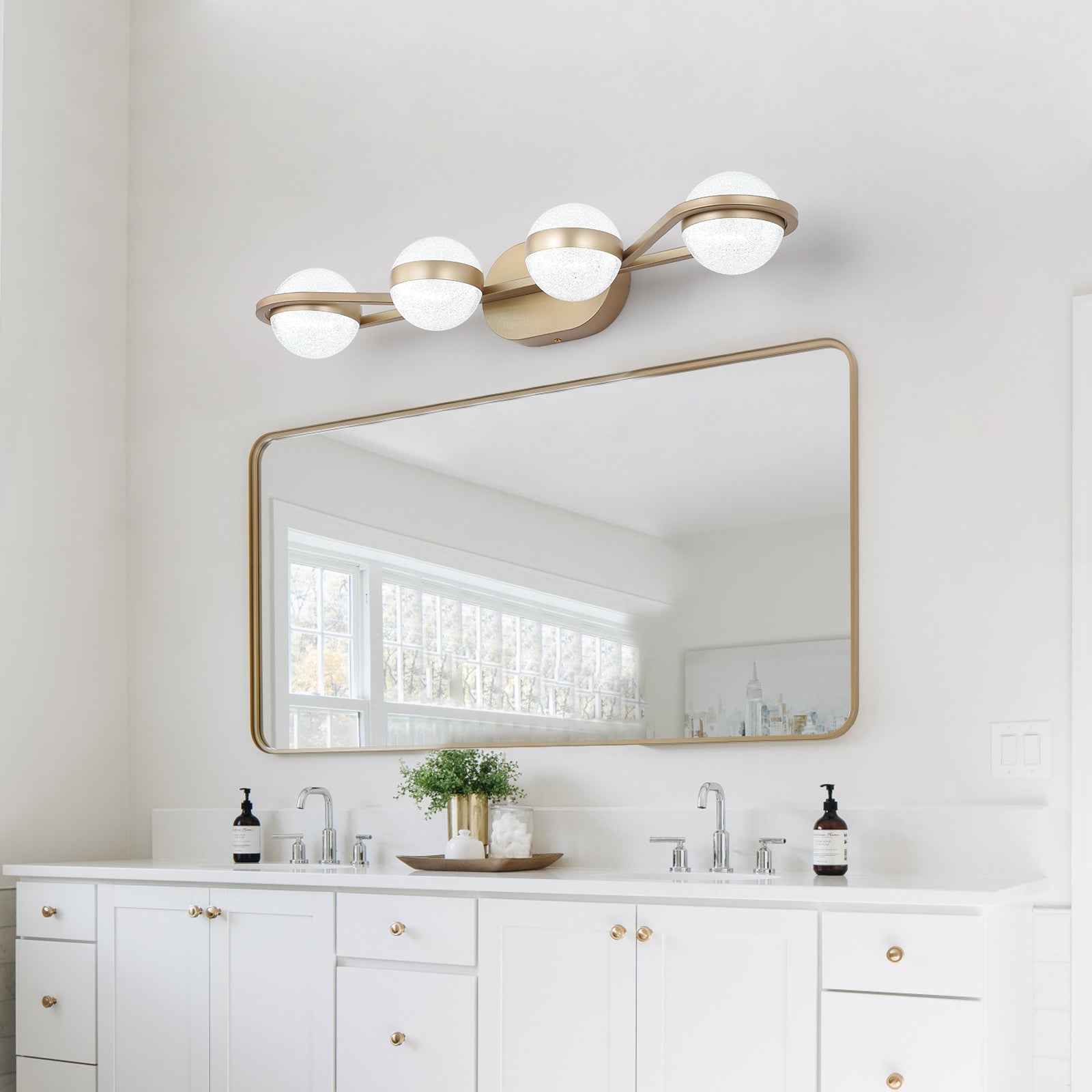Gold 4-Light Crystal-Sand Vanity Wall Light — Restaurant Restroom — view 1