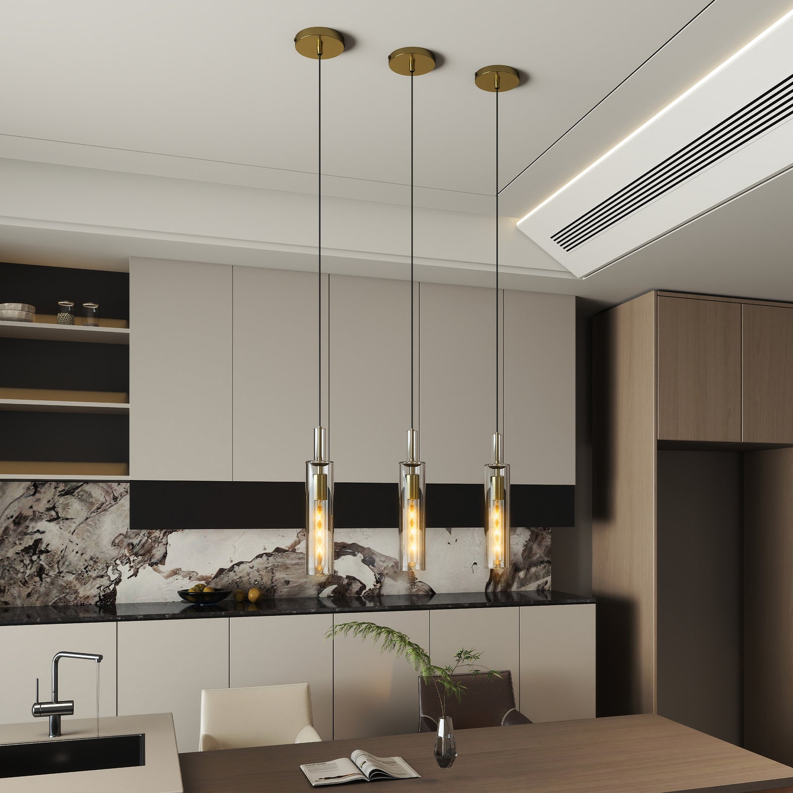 3-Pack Gold Pendant Lights with Clear Glass for Restaurant Dining Tables — view 8