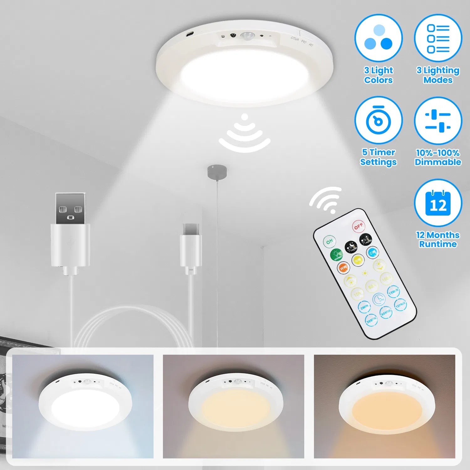 Rechargeable Motion-Sensor Flush Ceiling Light — Restaurant Hallway — view 10