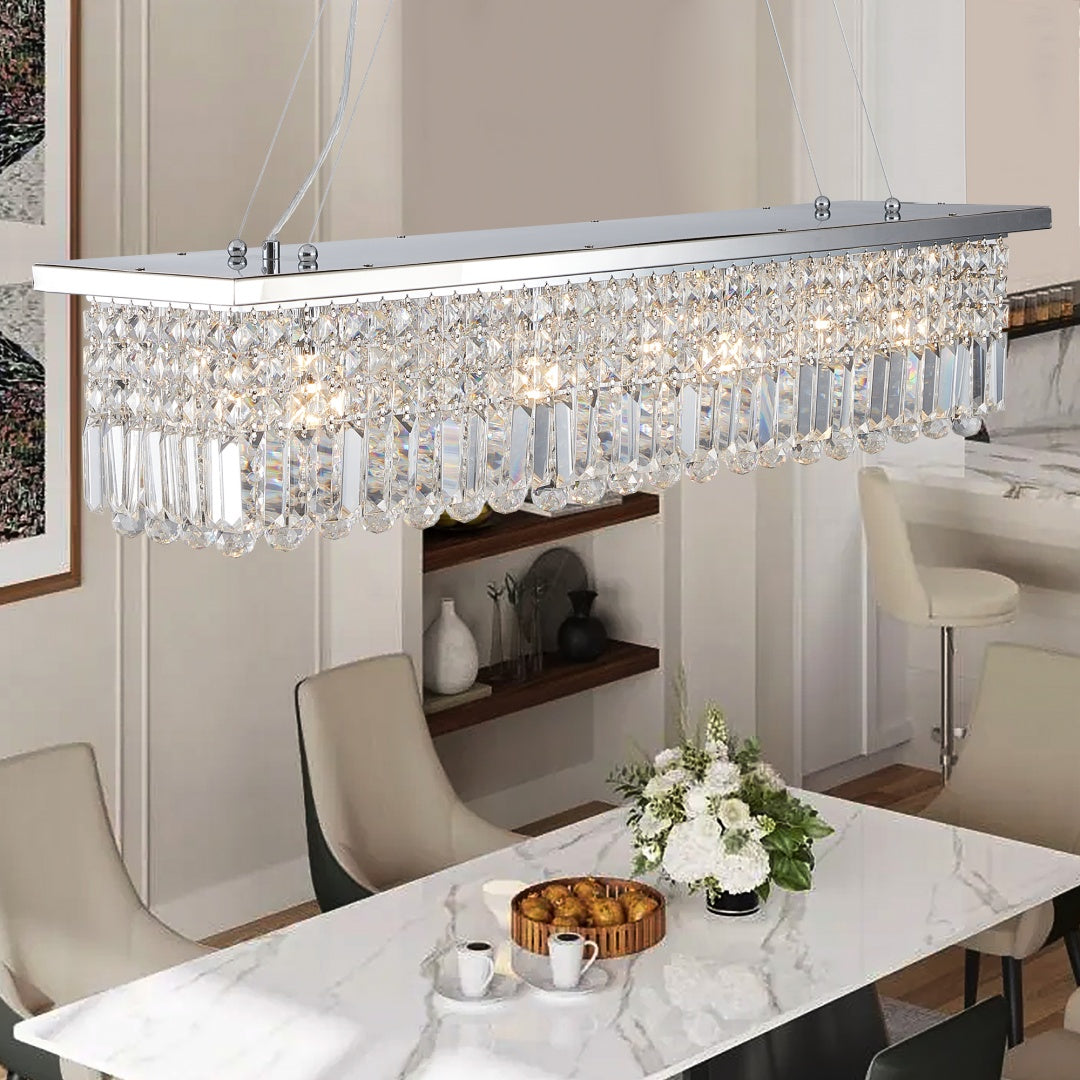 8-Light White Crystal Raindrop Chandelier for Restaurant Dining Rooms — view 4