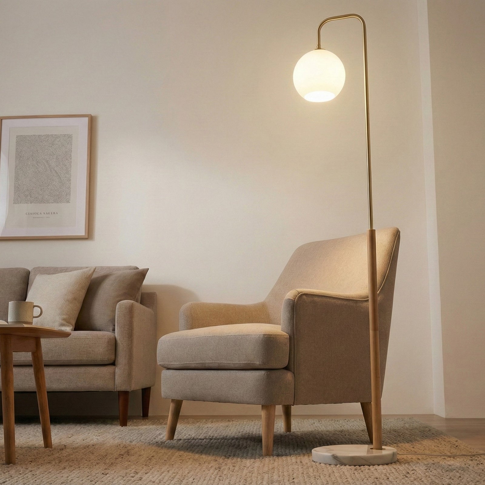 White Solaris Tall Corner Floor Lamp — Restaurant Lounge — view 4