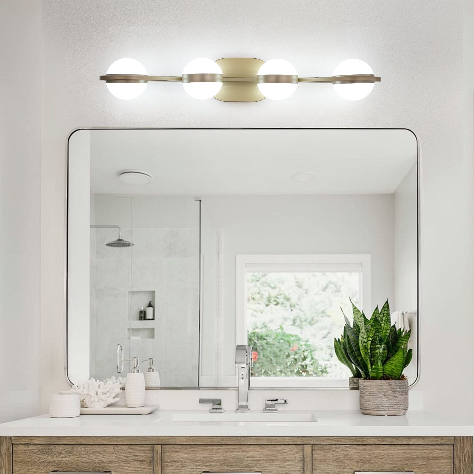 Gold 4-Light Crystal-Sand Vanity Wall Light — Restaurant Restroom — view 5