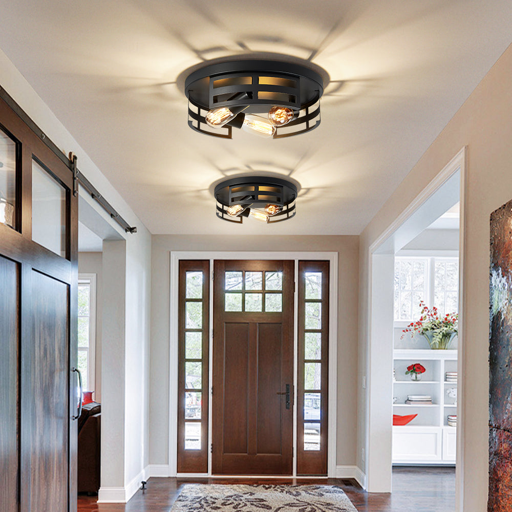 2-Light Black Flush Mount Ceiling Fixture for Restaurant Hallways — view 7