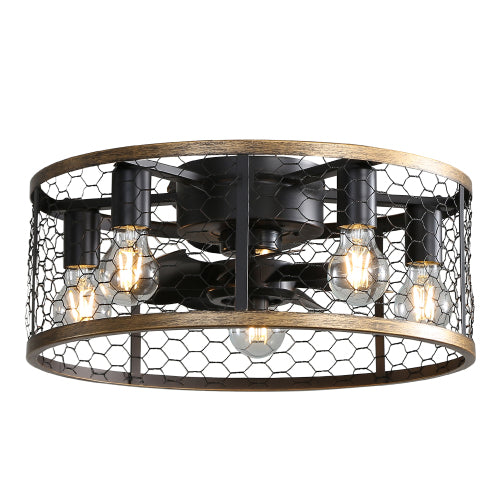 20-Inch Black Caged Ceiling Fan with LED — Restaurant Dining — view 6