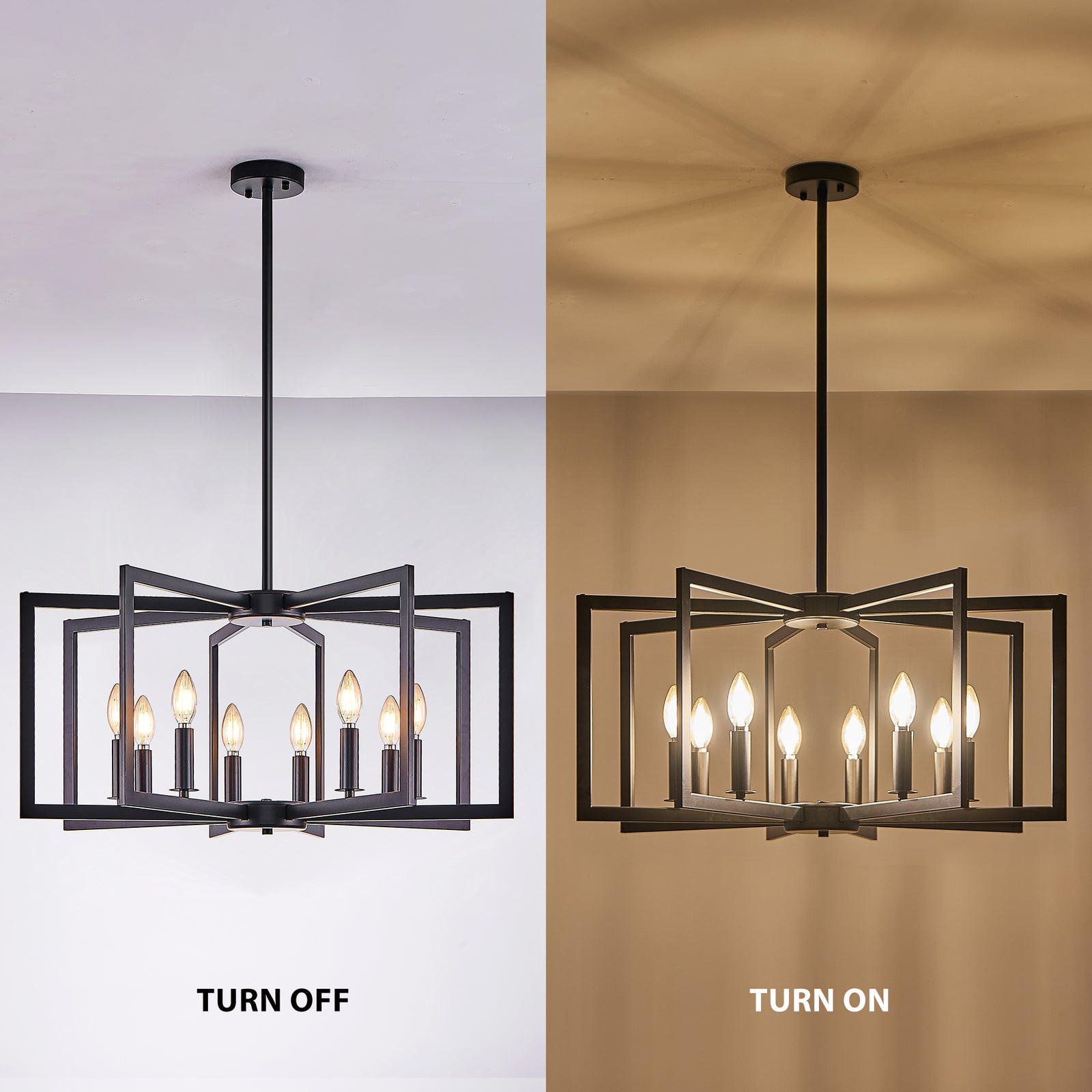 Eight-Light Black Geometric Metal Chandelier for Restaurant Dining Tables, Lounge Seating, and Statement Interior Illumination — view 8