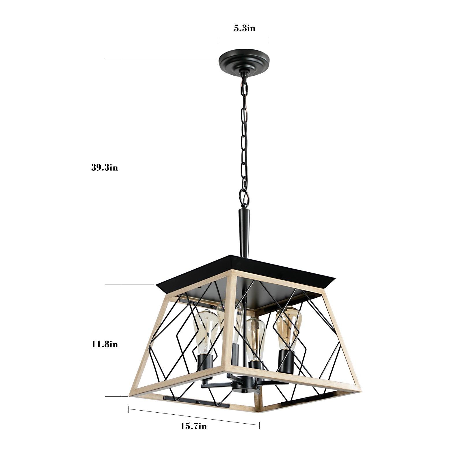 Oak Finish 4-Light Cage Pendant for Restaurant Tables and Bar Counters — view 4