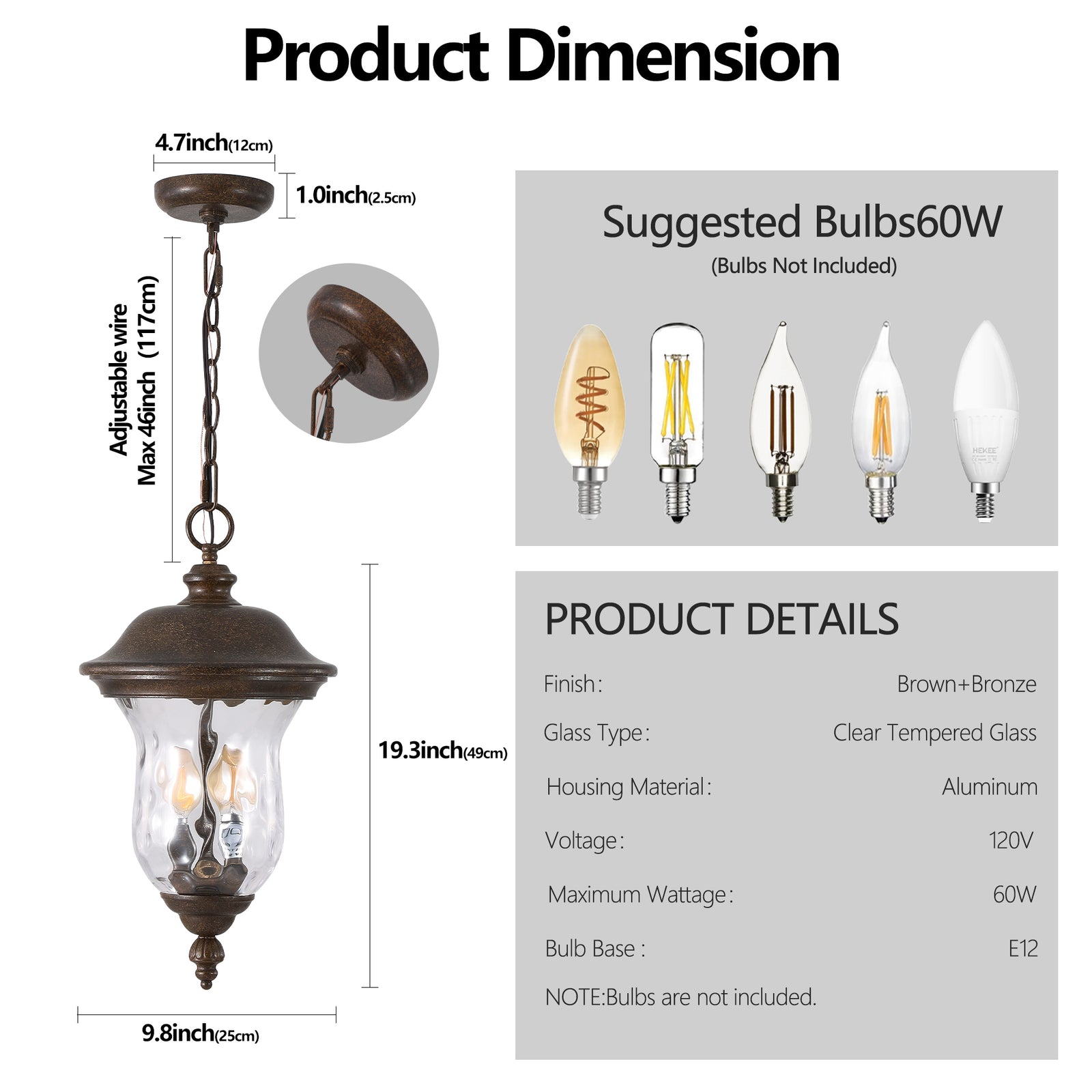 Weatherproof Rustic Clear-Glass Hanging Lantern for Restaurant Patios — view 4