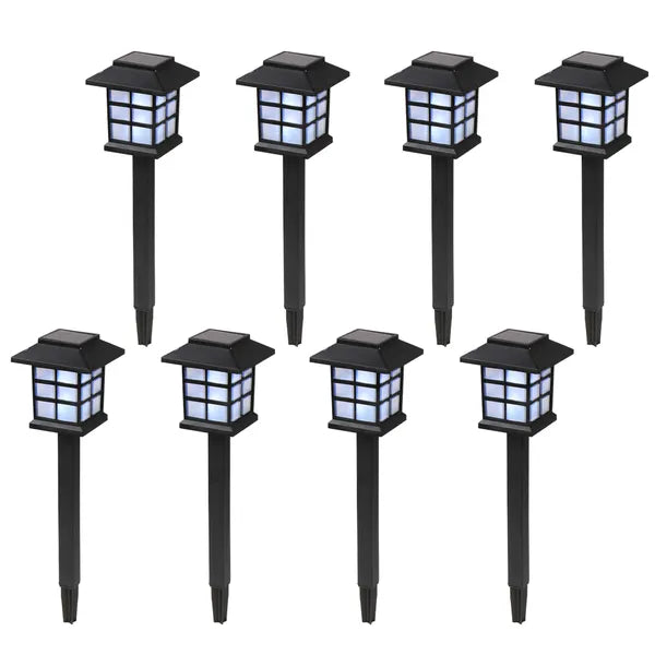 8-Piece White Solar Lantern Torch Lights — Restaurant Pathway — view 1