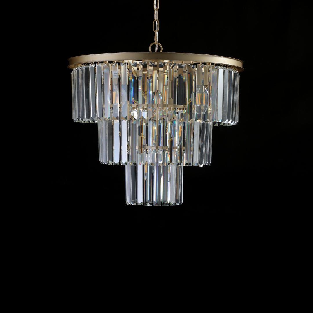 7-Light Gold 3-Tier Crystal Chandelier for Restaurant Dining Rooms — view 6