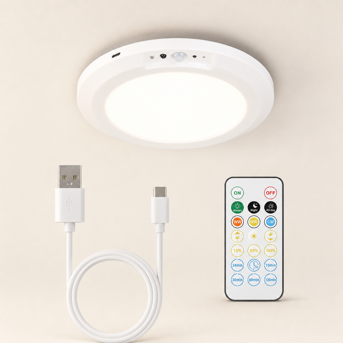 Resto Glow AI product image 2026-08-03 — clean background — 1-Pack Magnetic Flush Ceiling Light — Motion Sensor, 3-Color Dimming