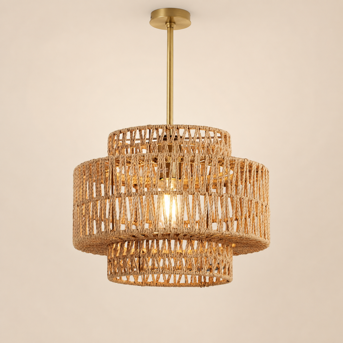 Resto Glow AI product image 2026-08-03 — clean background — 12.6-Inch Brown Rattan Pendant — Restaurant Dining