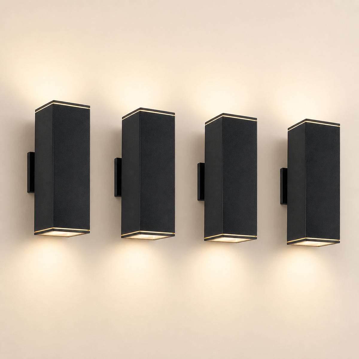 Resto Glow AI product image 2026-08-03 — clean background — 12-Inch Square Up/Down Porch Lights (4-Pack) — Restaurant Patio