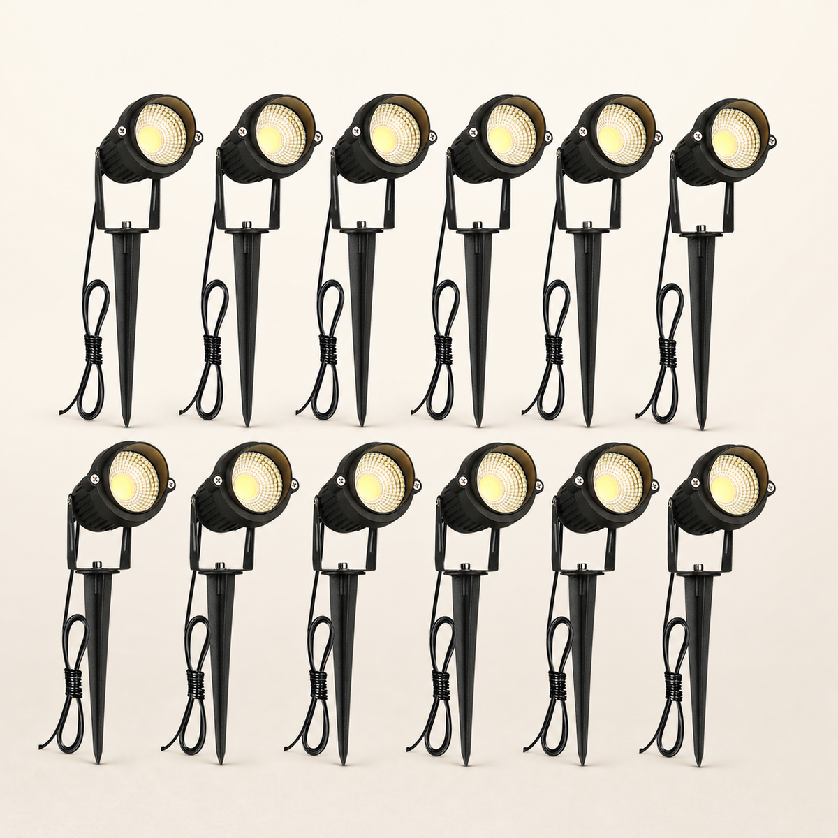 Resto Glow AI product image 2026-08-03 — clean background — 12-Pack Low-Voltage Warm-White Landscape Spotlights — Restaurant Pathway