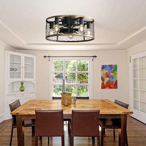 20-Inch Black Caged Ceiling Fan with LED — Restaurant Dining — view 3
