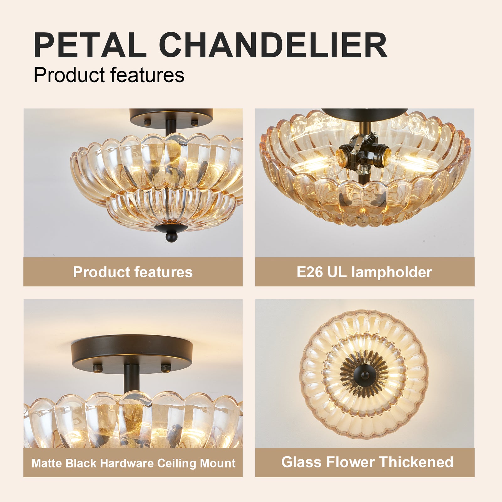 Amber-Glass 3-Bulb Flush Ceiling Light — Modern Dining Room — view 7
