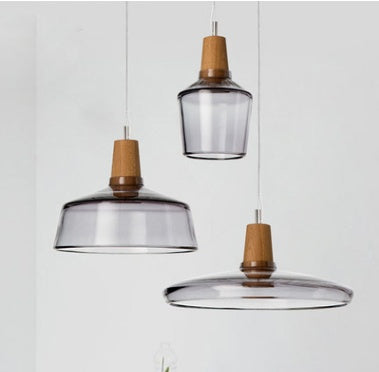 Smoked Glass & Wood Pendant Light for Restaurants and Bars