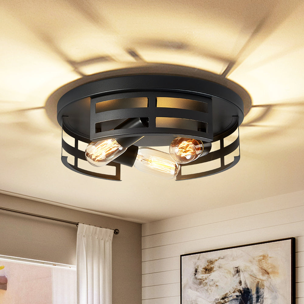 2-Light Black Flush Mount Ceiling Fixture for Restaurant Hallways — view 1