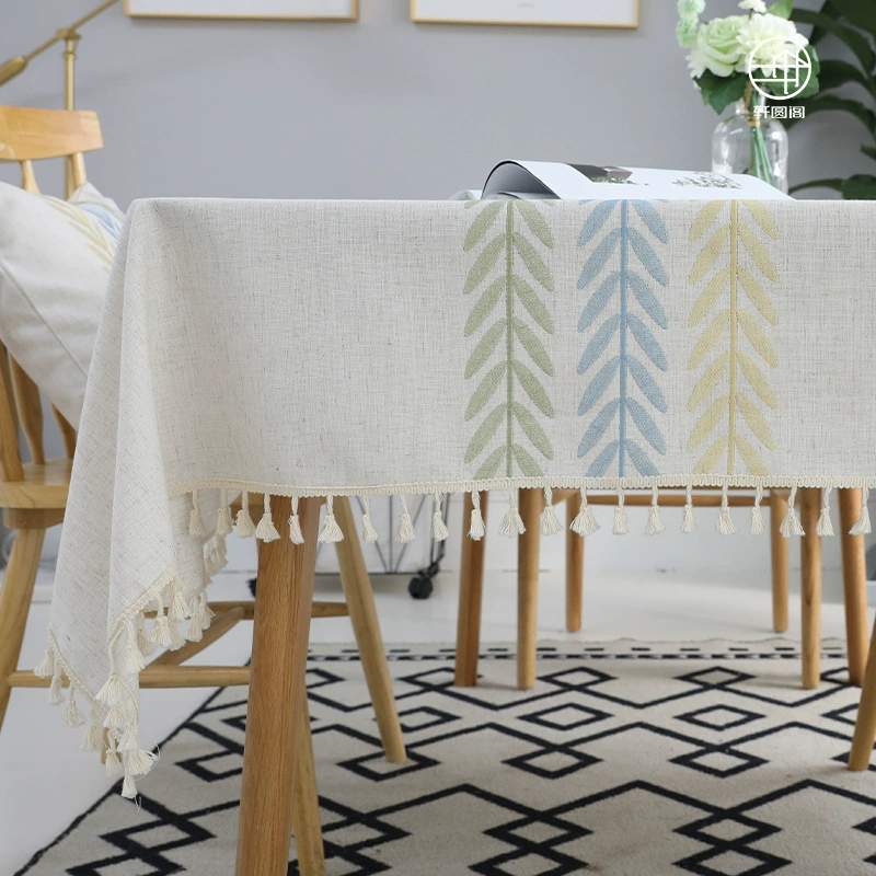 Cotton Linen Rectangular Tablecloth With Tassel Square Table Cloth  Dust-Proof Table Cover For Room Decor Restaurant Kitchen Dinning Room Table Cover — view 2