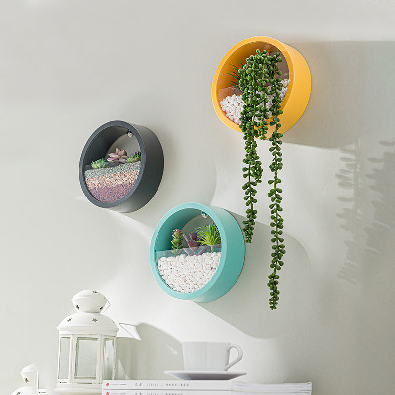 Round Iron Wall Vase Home Living Room Restaurant Hanging Basket Flower Pot Wall Decor Succulent Plant Planters Art Glass Vases — view 4