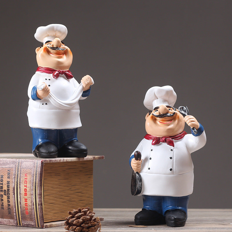 Resin Chef Restaurant Chef Statue Home Kitchen Ornament Figurine Table Decor Welcome — view 1