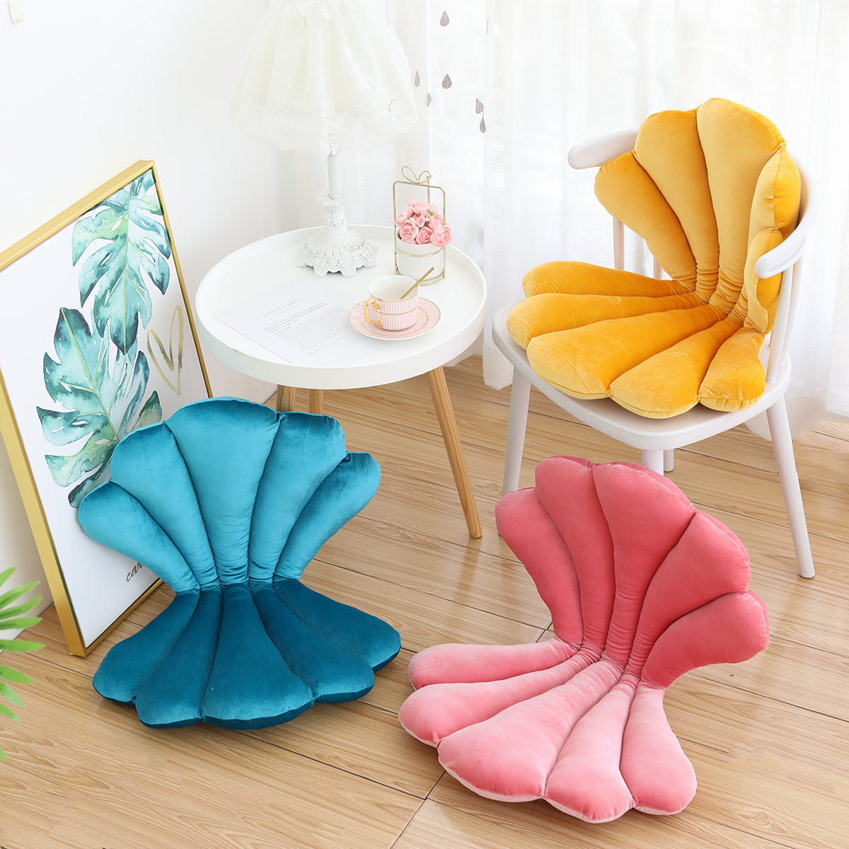 Luxurious Velvet Seal Shell Chair Cushion Unqiue Rose Seat Pillow Upscale Restaurant Chair Decor Girly Room Decorations — view 1