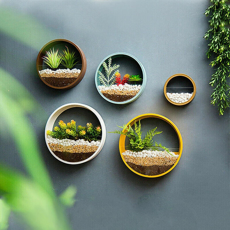 Round Iron Wall Vase Home Living Room Restaurant Hanging Basket Flower Pot Wall Decor Succulent Plant Planters Art Glass Vases — view 2