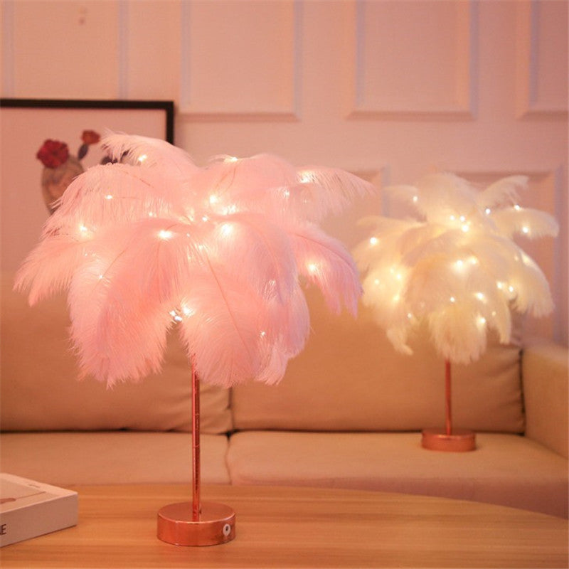 Remote Control Feather Table Lamp USB Battery Power — view 2