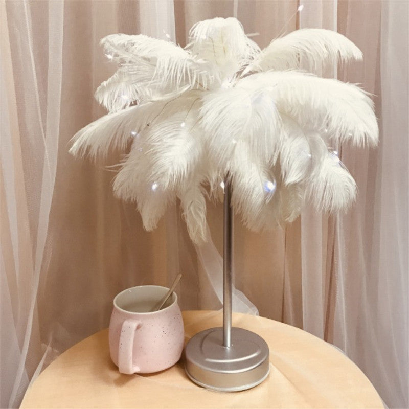 Remote Control Feather Table Lamp USB Battery Power — view 1