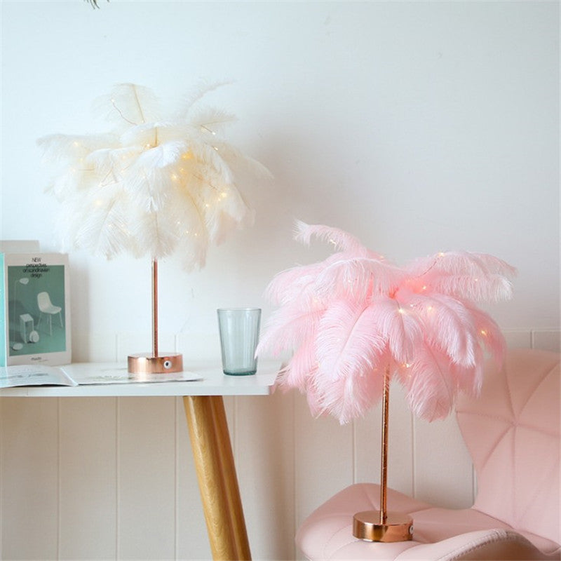 Remote Control Feather Table Lamp USB Battery Power — view 3