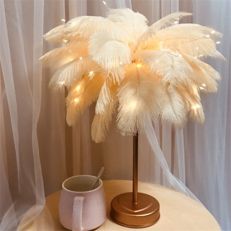 Remote Control Feather Table Lamp USB Battery Power — view 4