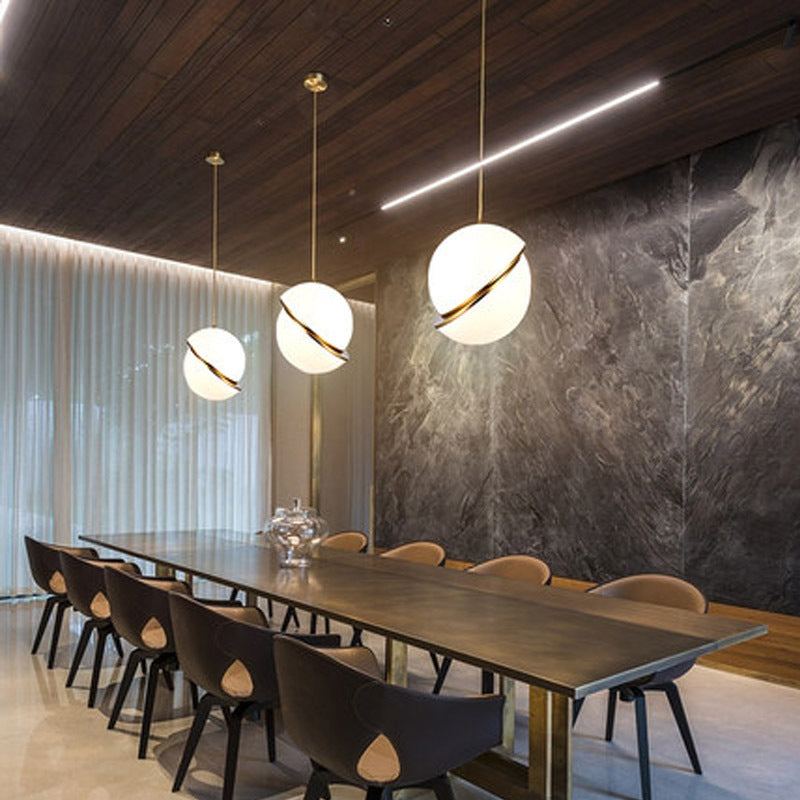 Nordic Modern Pendant Lights For Dining Room Bedroom Restaurant Decor Hotel Golden LED Hanging Lamp Fixture White Ball Lampshade — view 3