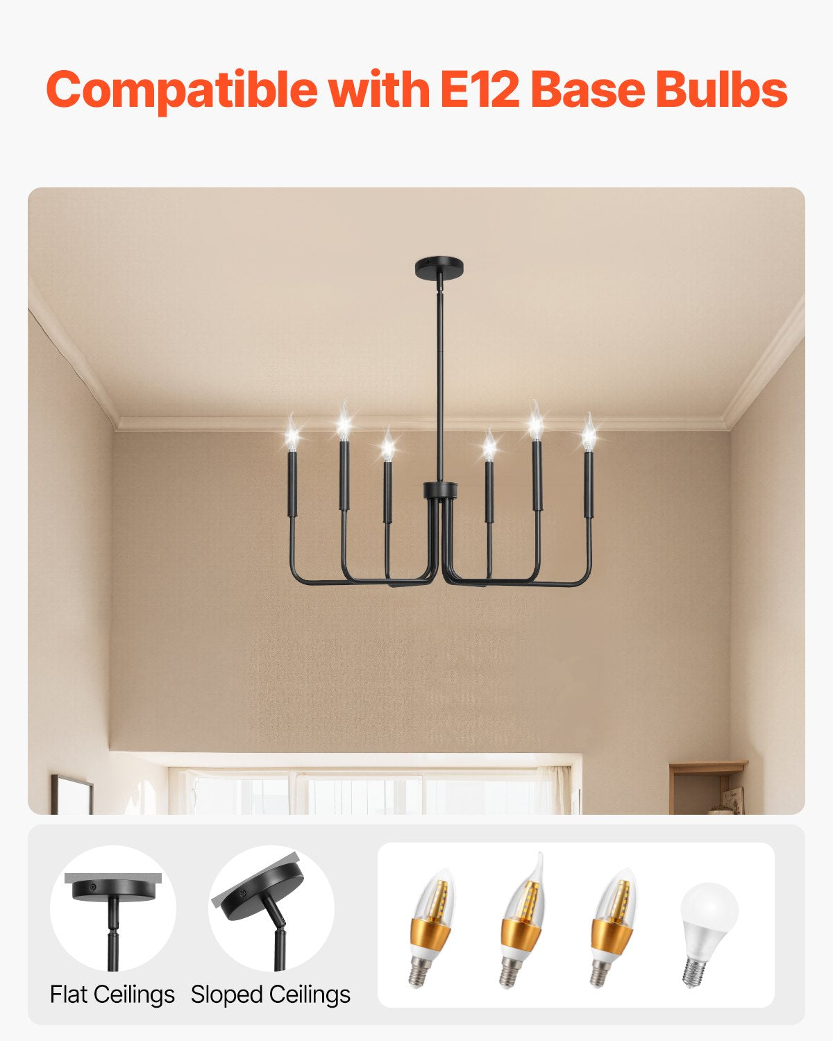 6-Light Black Farmhouse Chandelier — Restaurant Dining — view 2