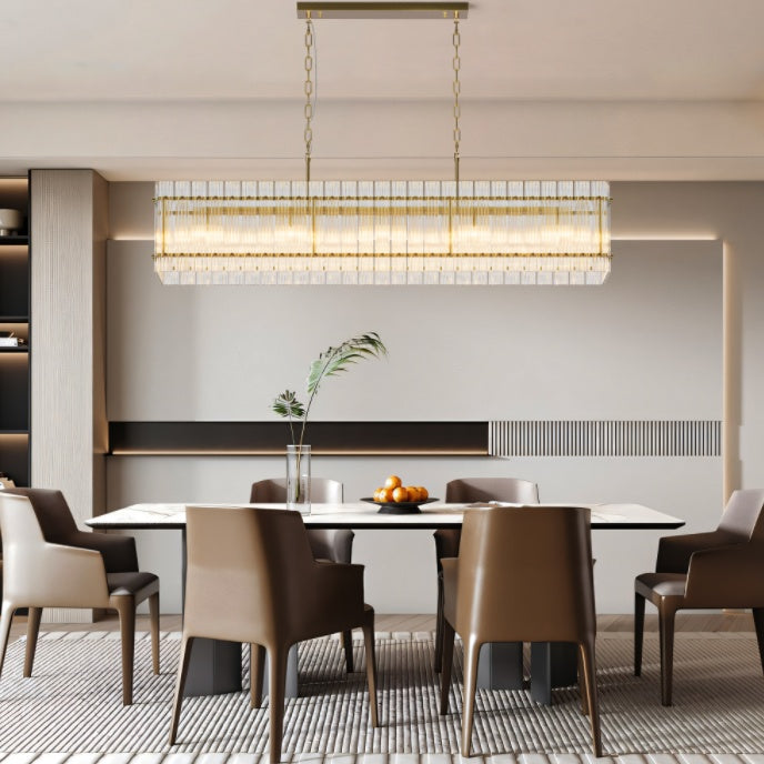 10-Light Black Rectangular Crystal Chandelier — Restaurant Dining — view 4