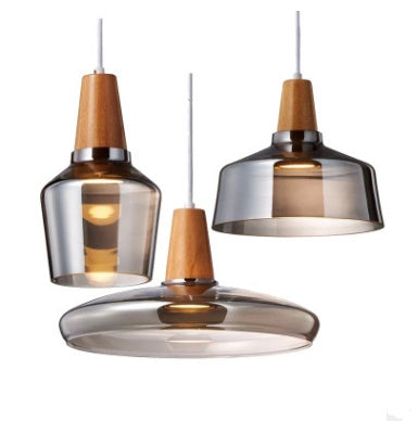 Smoked Glass & Wood Pendant Light for Restaurants and Bars