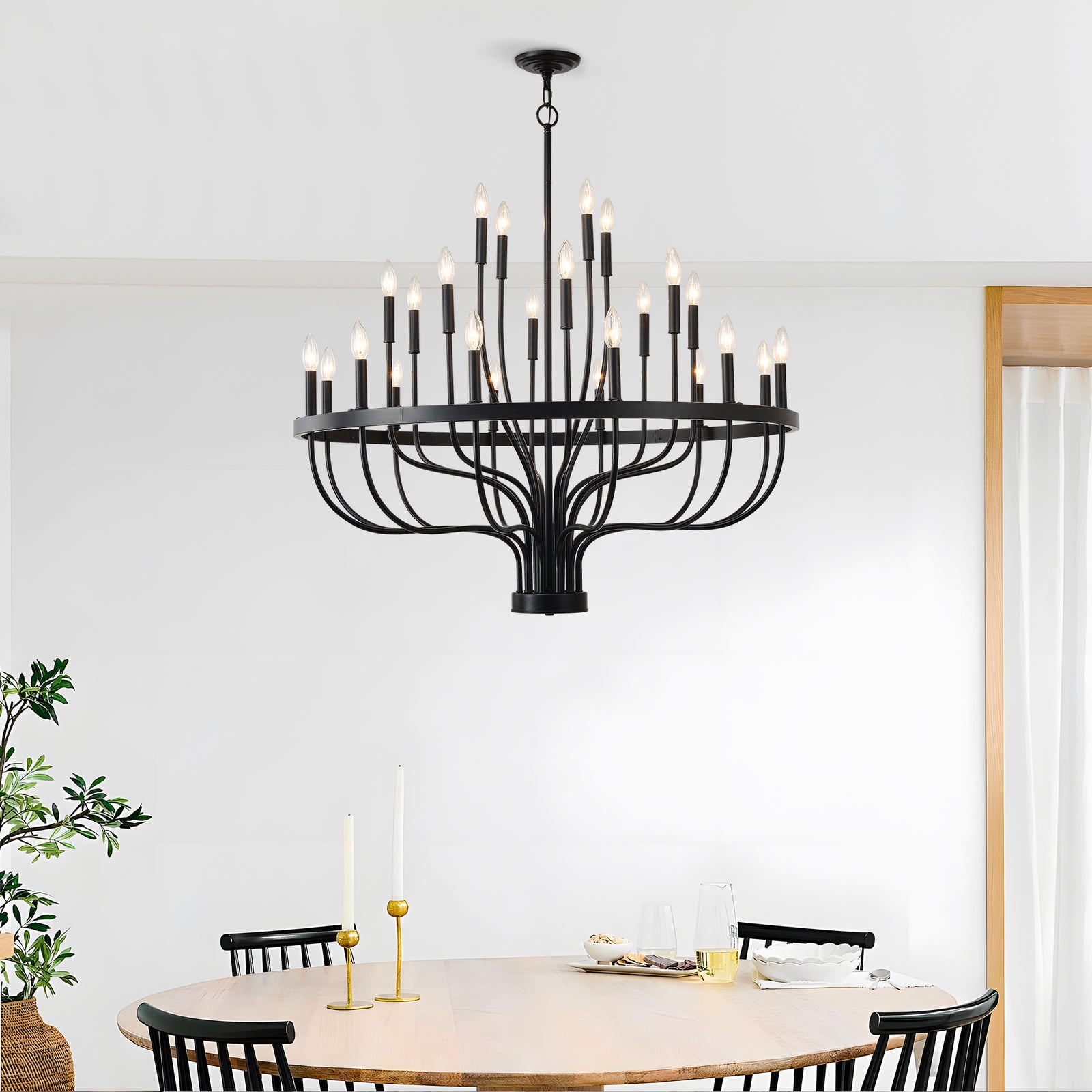 Matte Black 24-Light Chandelier — Industrial Dining Room Feature — view 5