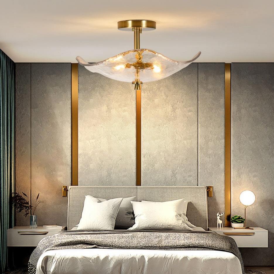 Modern Gold 2-Light Glass Semi-Flush Ceiling Fixture for Restaurant Hallways — view 5