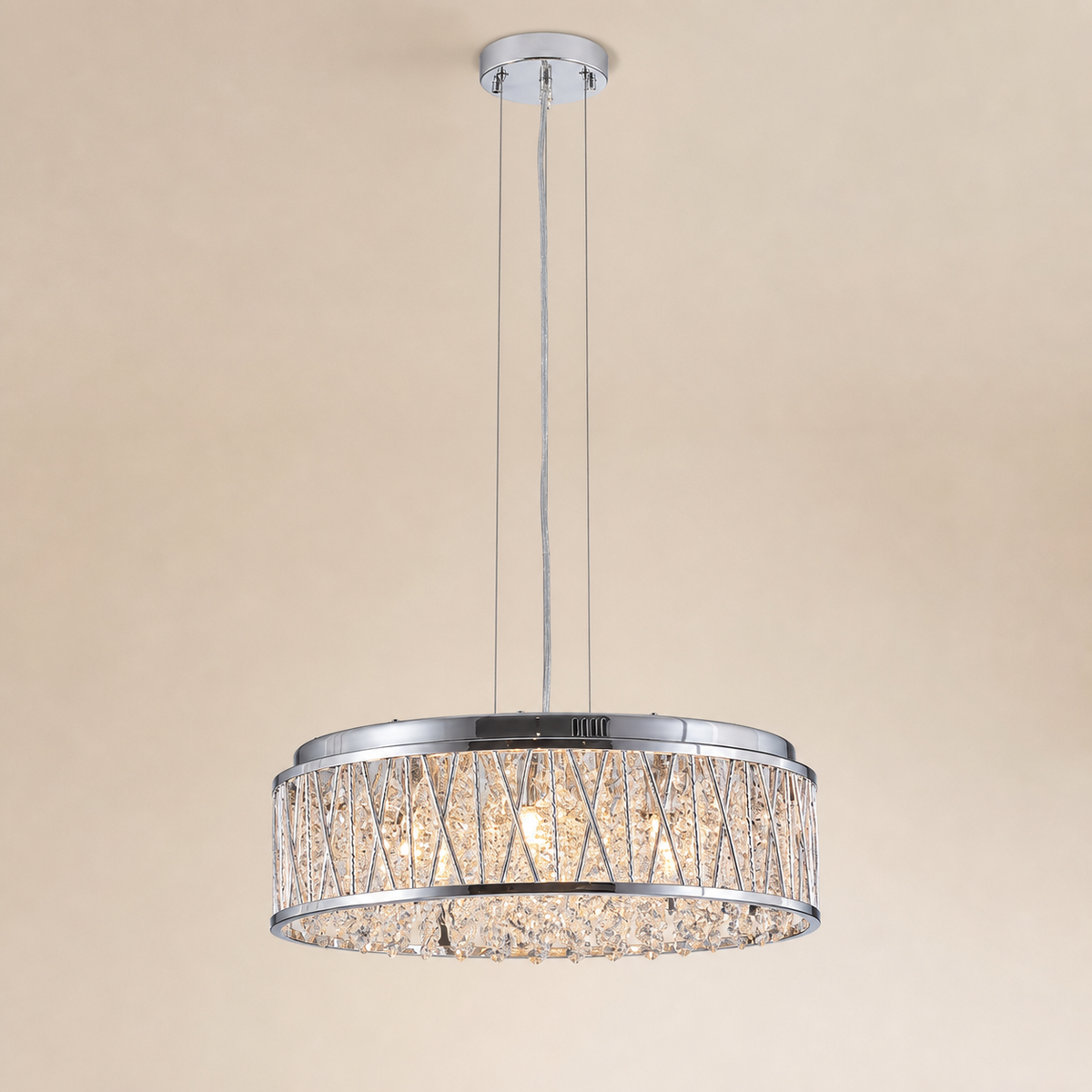 Resto Glow AI product image 2026-08-03 — clean background — 19-Inch Round Crystal Flush-Mount Chandelier for Restaurant Kitchen Islands