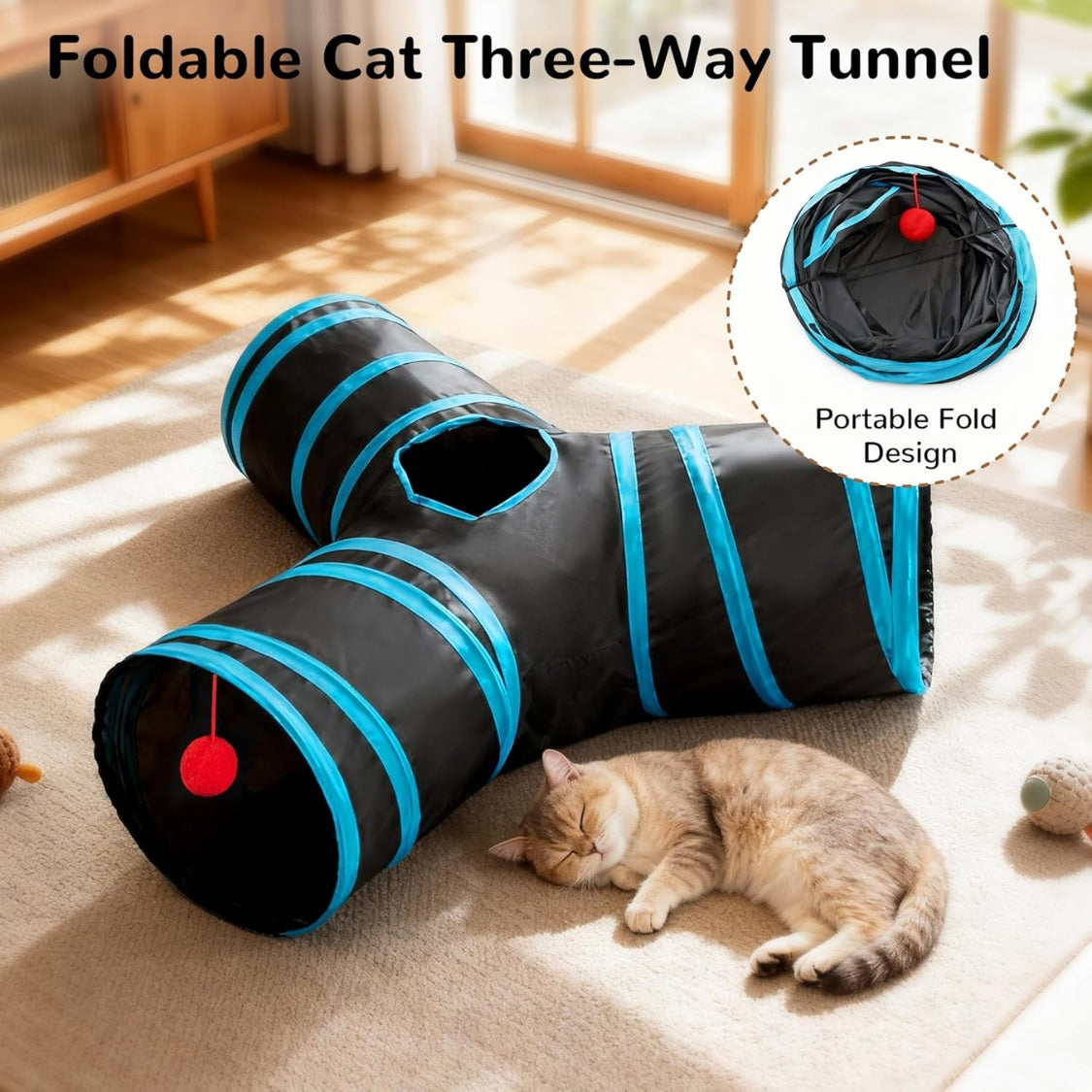 Three-Way Collapsible Activity Tunnel for Cat Cafés, Adoption Lounges, and Indoor Enrichment Rooms — view 9