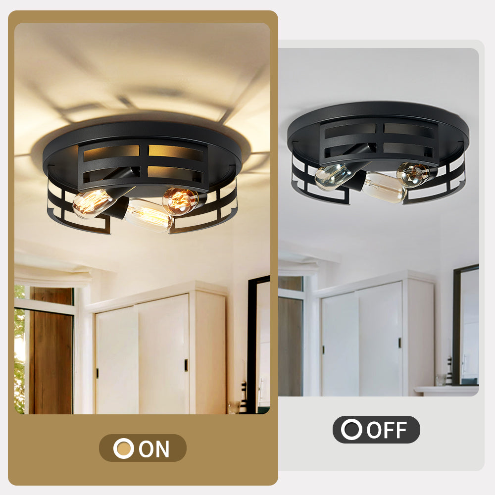 2-Light Black Flush Mount Ceiling Fixture for Restaurant Hallways — view 8
